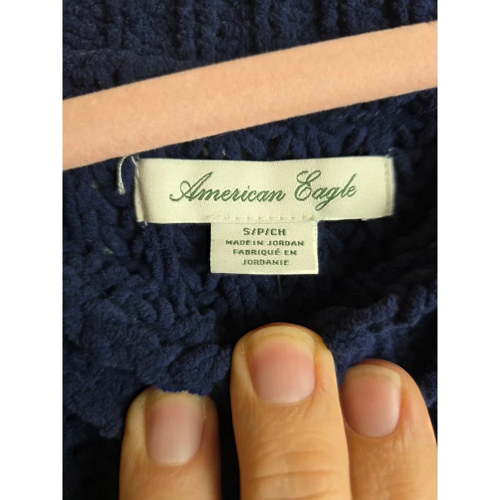 Vintage American Eagle Navy Blue‎ Knit Sweater Small Relaxed Fit Crew Neck
